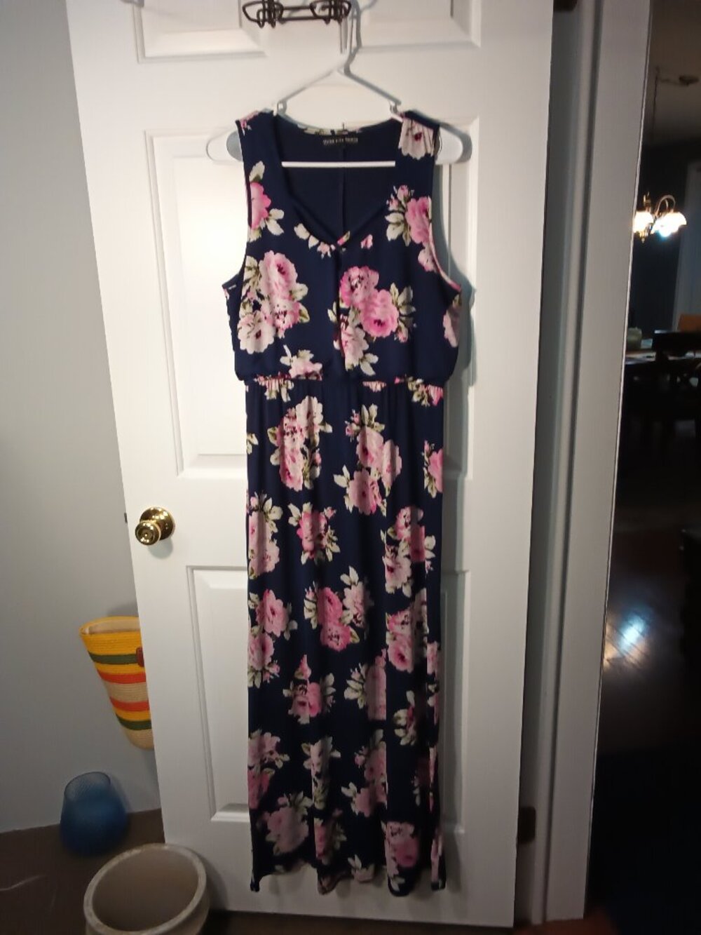 Three Hearts Navy Maxi Dress with Pink Floral Print